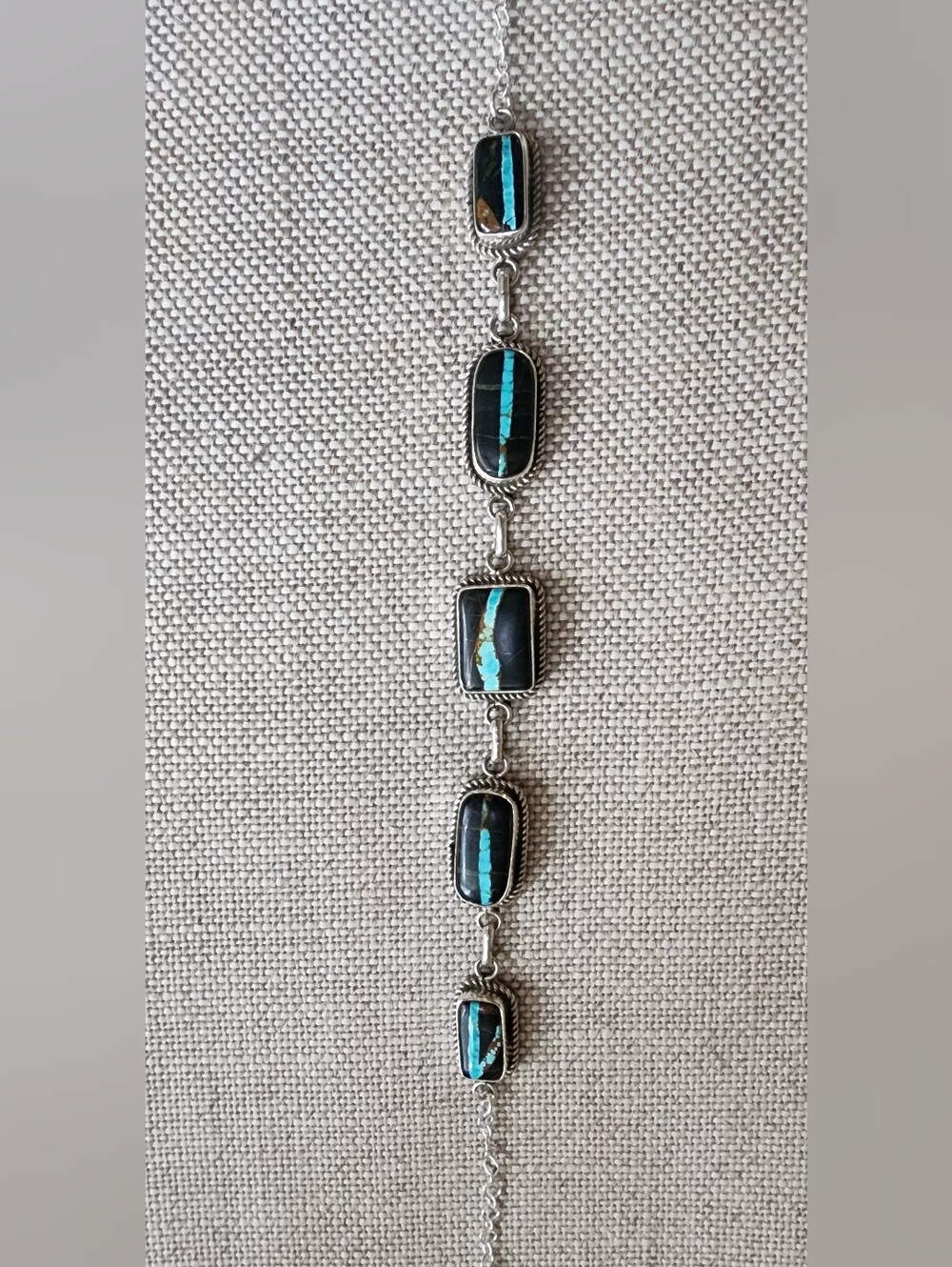 Blackjack Turquoise Sterling Silver Choker Necklace By NAVAJO Artist
